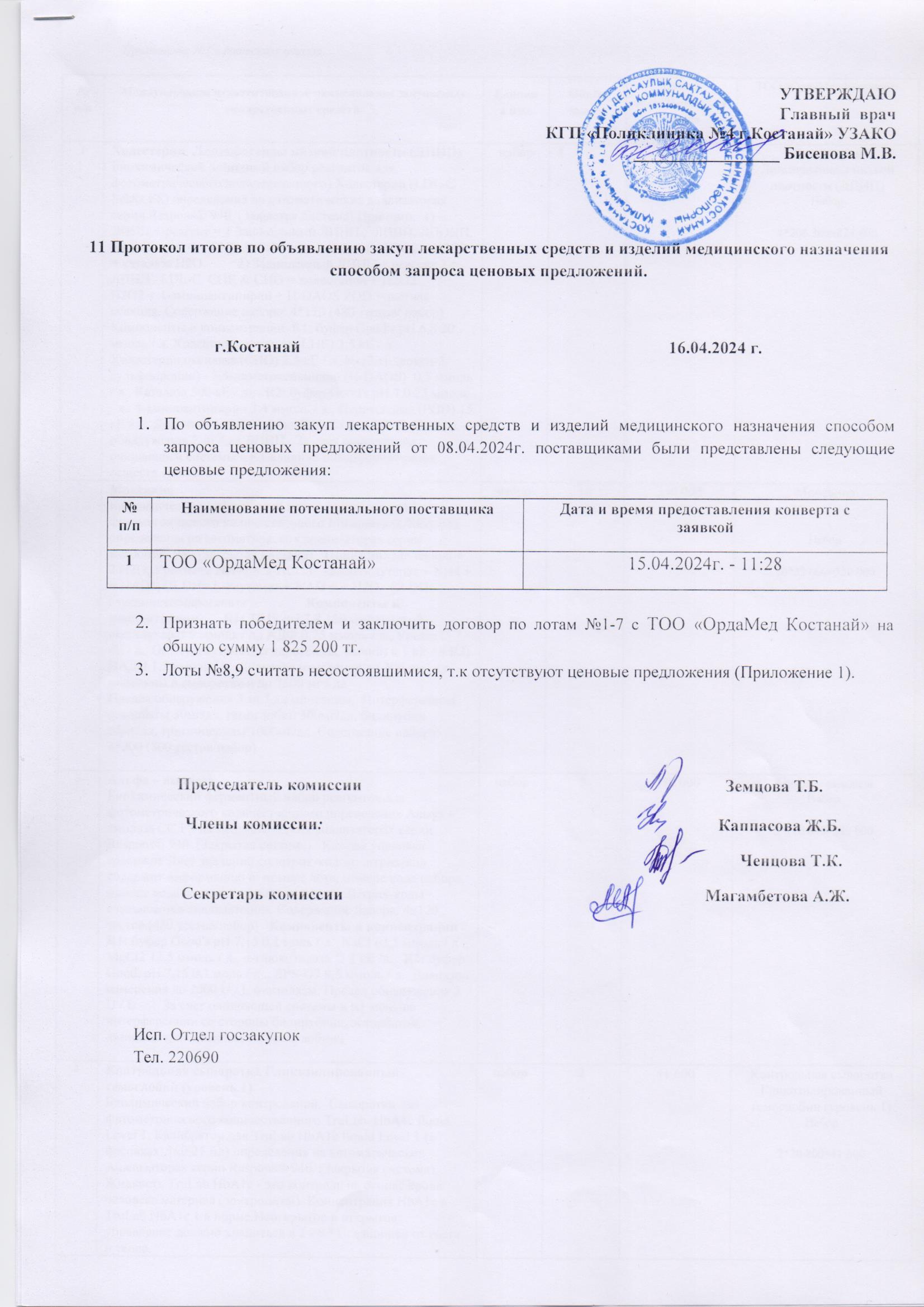 11 Протокол итогов по объявлению закуп лс и имн способом запроса ...